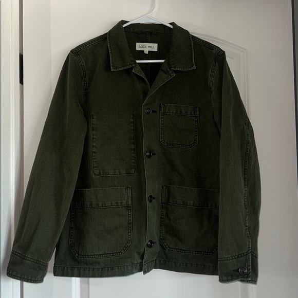 Alex Mill Britt Work Denim Jacket Size Medium in Herringbone Military Olive - Picture 8 of 11